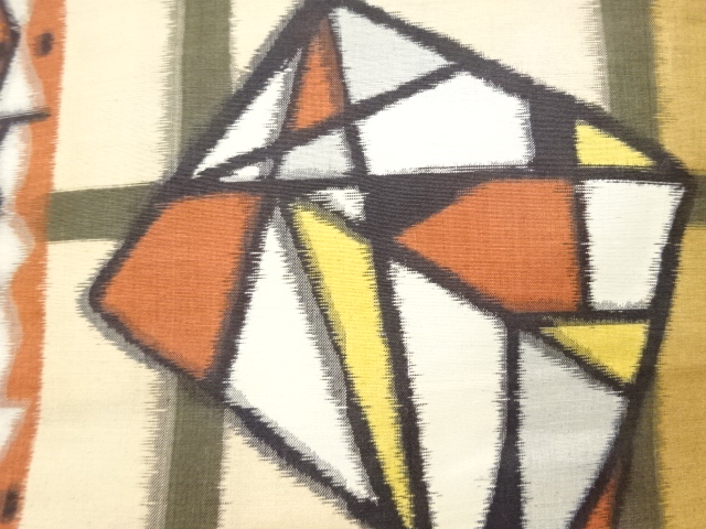 アンティーク　格子に幾何学模様織り出し銘仙羽織